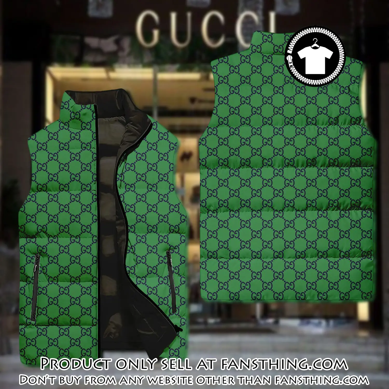 Gucci green luxury brand 3d sleeveless down jacket fst0506647